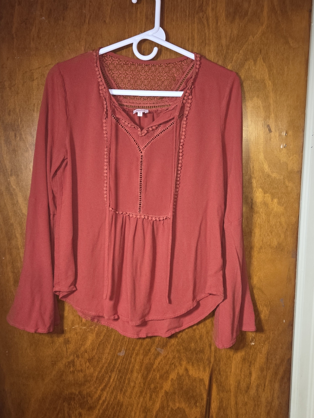 Pixley Brick Red Crochet-Trim Peasant Blouse